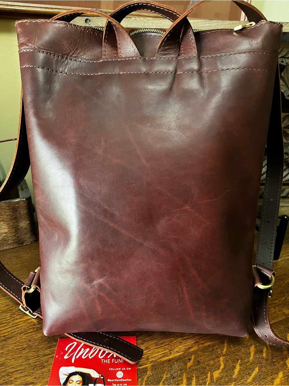 Portland Leather Cognac Laptop Backpack Bag - Picture 2 of 4